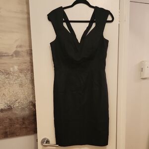 Suzi Chin Black V-Neck Mini Dress with Wide Straps